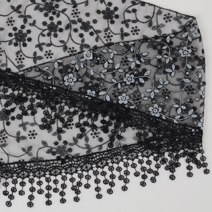 Anna-Kaci Lightweight Lace Floral Head Scarf Fringe Triangular Shawl Scarf Wrap Bandana for Women