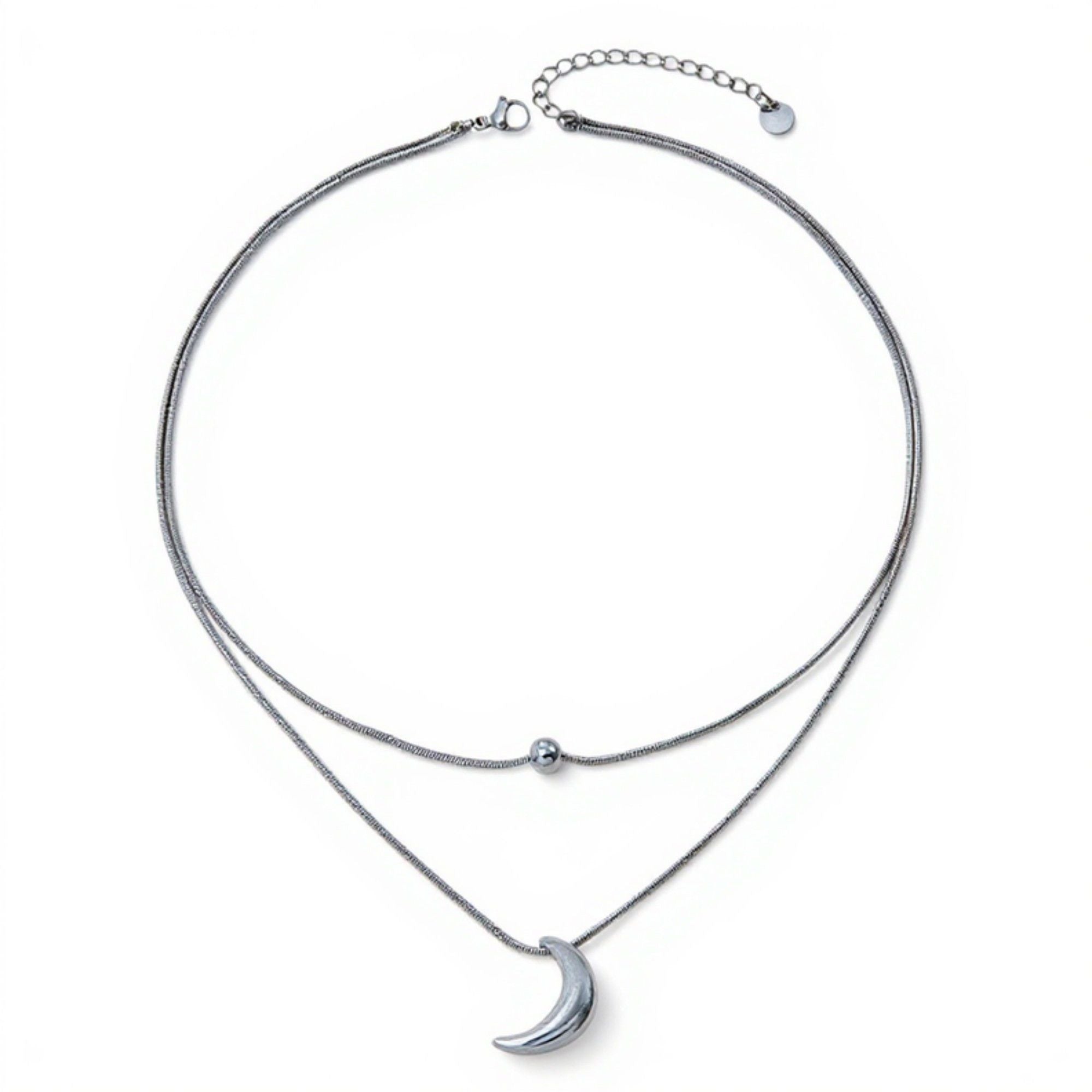 Layered Necklace Set with Minimalist Bead Charm and Sculpted Crescent Moon Pendant for a Delicate Refined Everyday Statement
