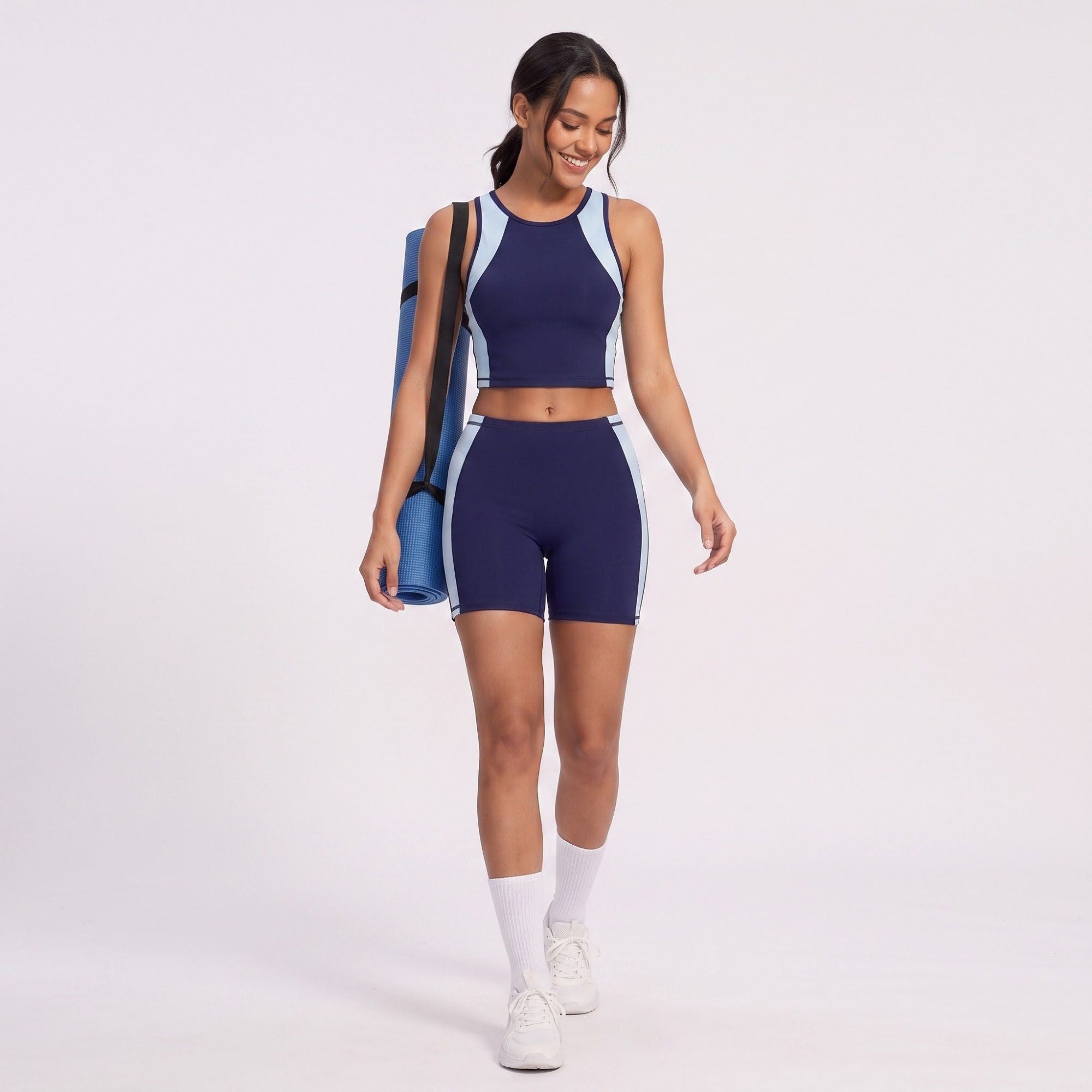 Colorblock High Waist Biker Shorts Fitted Mid Thigh Athletic Bottoms for Gym Training