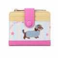 Compact Dachshund Print Bifold Wallet with Zipper Coin Pocket, Card Slots, Snap Closure and Bone Charm