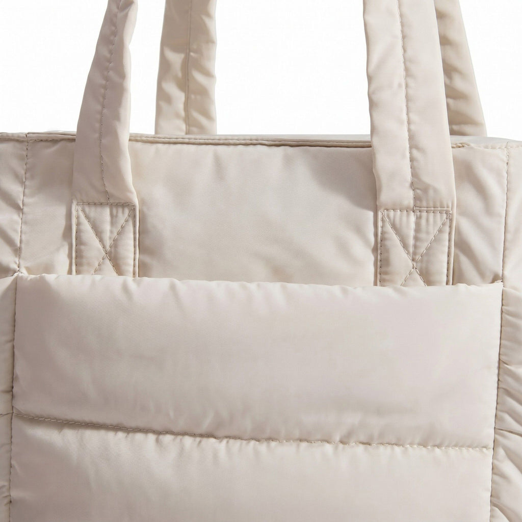 Quilted Puffer Tote Bag with Adjustable Shoulder Strap Multi Pocket Lightweight Carryall Handbag 13x6x10 in