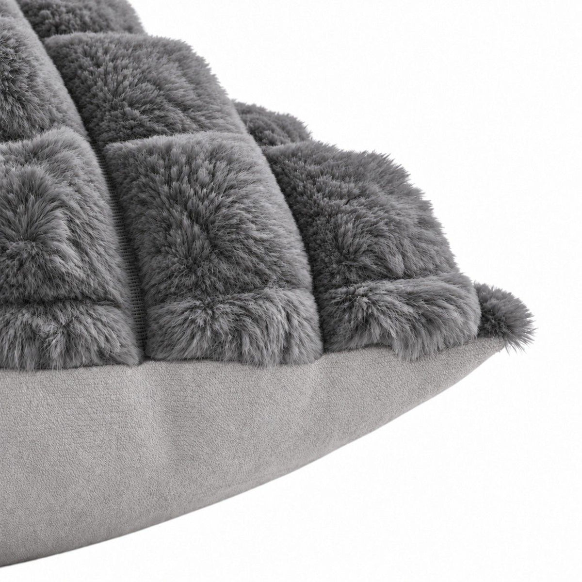 2 Pack Plush Faux Fur Bubble Grid Throw Pillow Covers 18 x 18 Inch for Couch and Bed