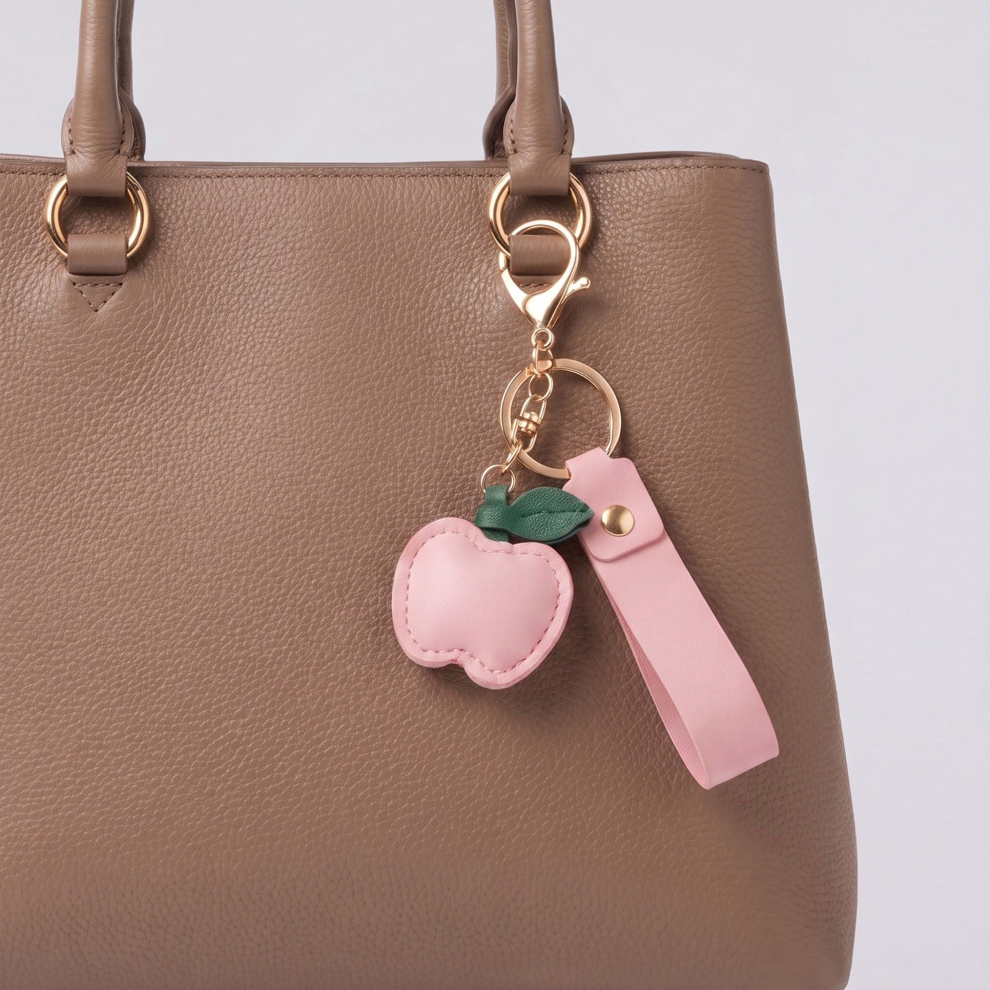 Apple Bag Charm with Faux Leather Strap and Gold Tone Hardware