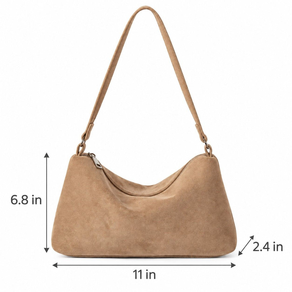 Faux Suede Hobo Shoulder Bag with Zip Closure and Interior Pockets