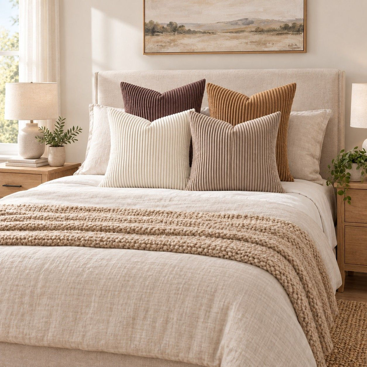 4 Pack Corduroy Throw Pillow Covers 18 x 18 Inch Wide Stripe Texture