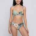 2-Piece Tropical Print Bikini Swimsuit with Wrap Front Bralette Top Side Tie Bottoms and Smooth Stretch Fit