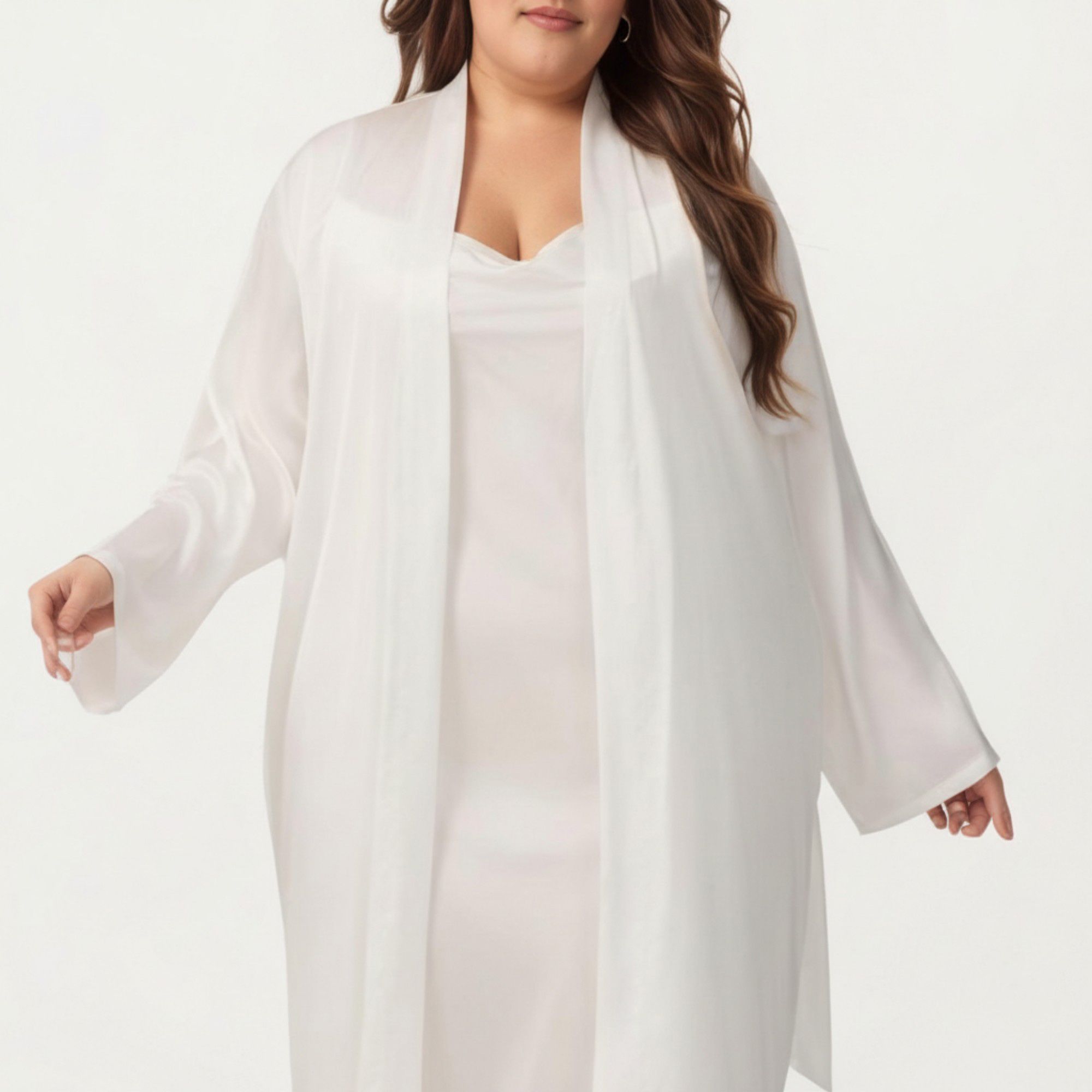 Anna-Kaci Lounge Women's Plus Size 2-Piece Satin Nightgown Set with Long Sleeve Open Front Robe Sleeveless Slip Dress Sleepwear