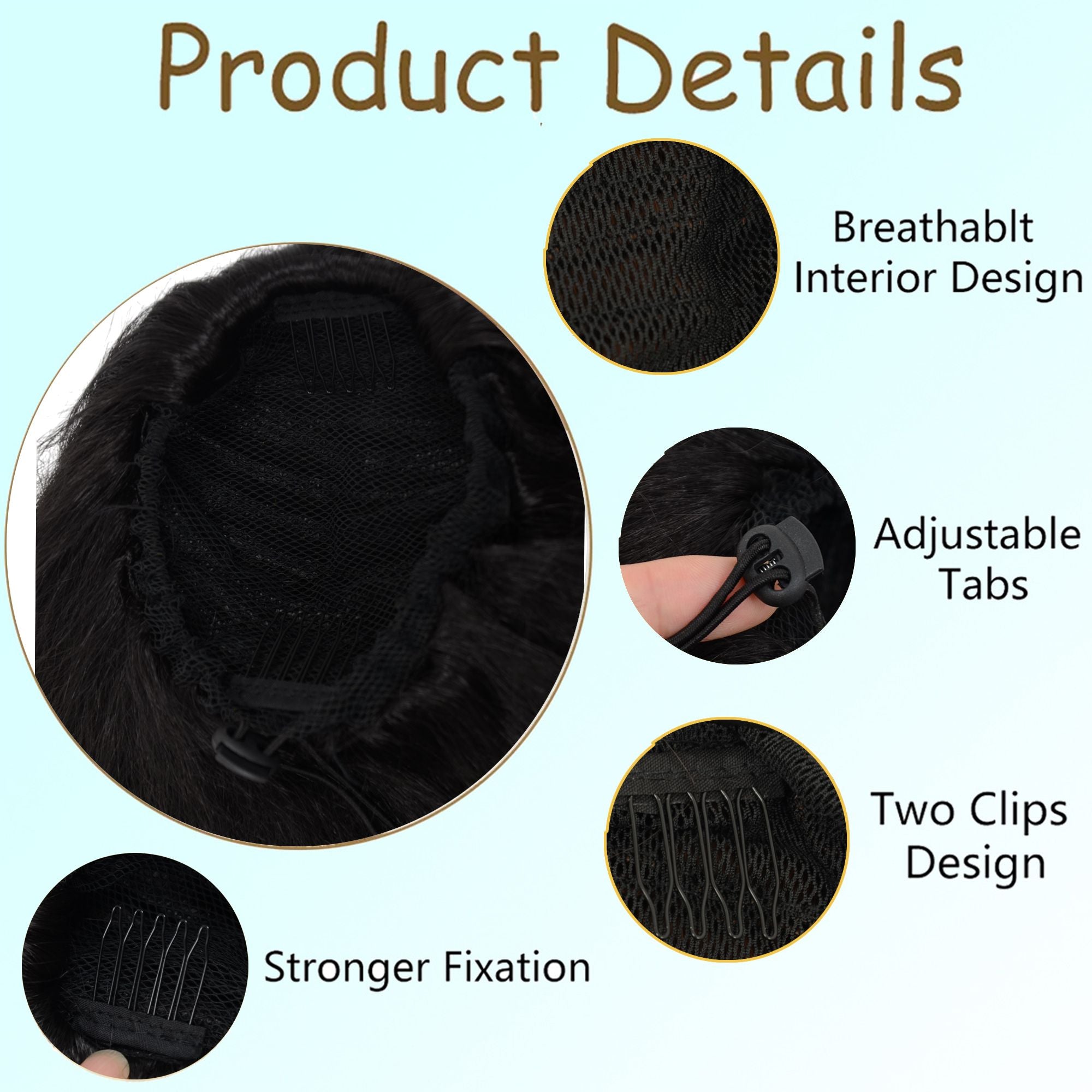 12-Inch Yaki Straight Ponytail Extension Fluffy Thick Drawstring Synthetic Hairpiece with Adjustable Clips for Women