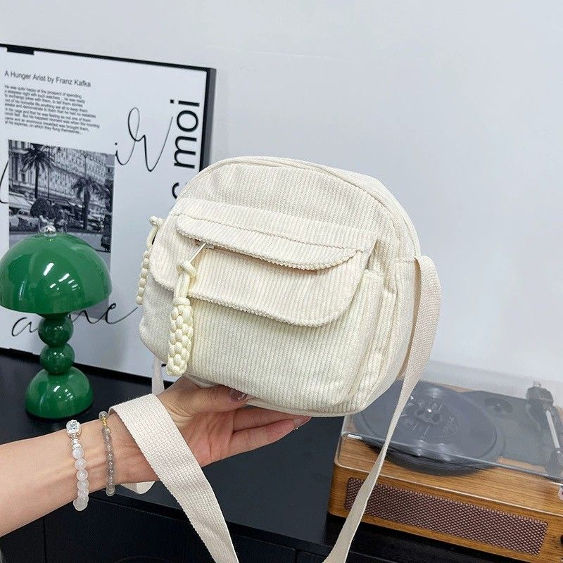 Corduroy Crossbody Bag with Front Pocket Adjustable Strap and Zip Closure