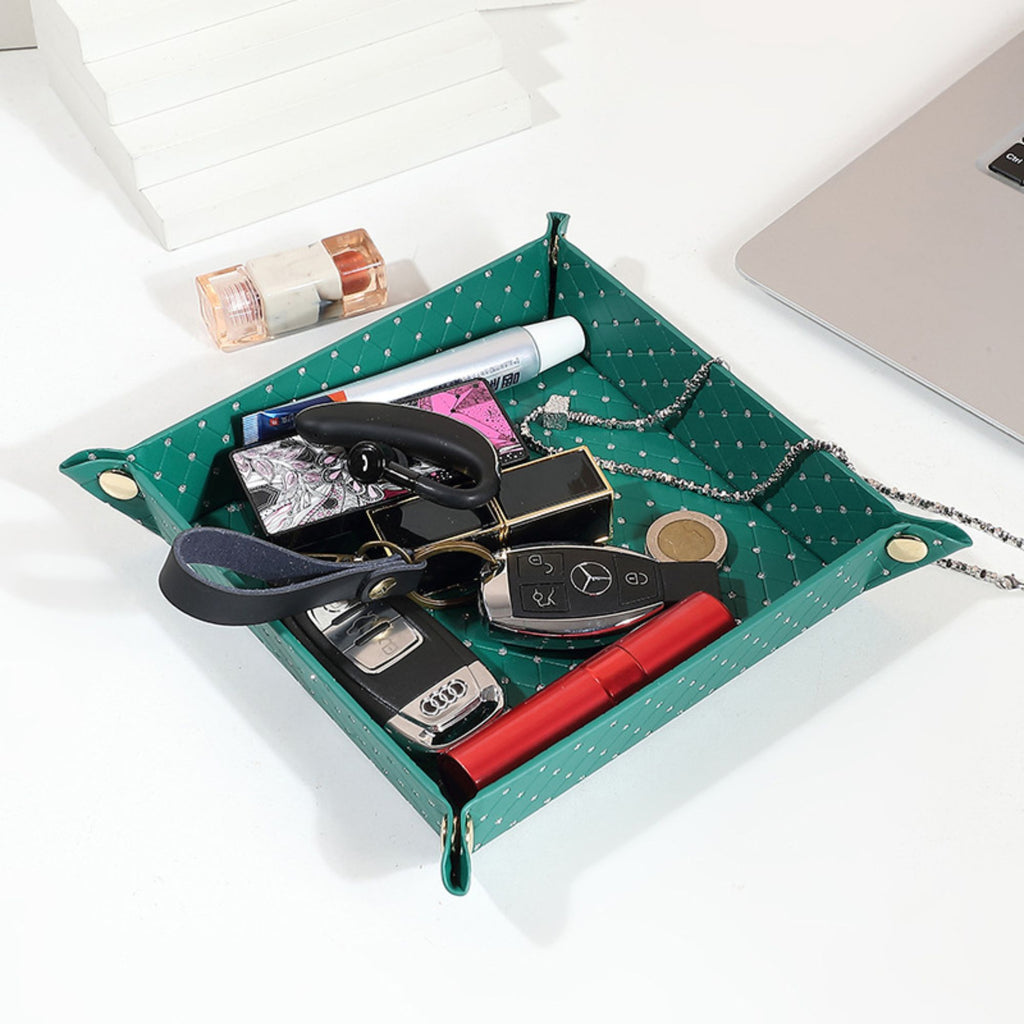 Foldable Desk Organizer Tray Snap Corner Storage Tray for Keys Jewelry Home Office Catchall