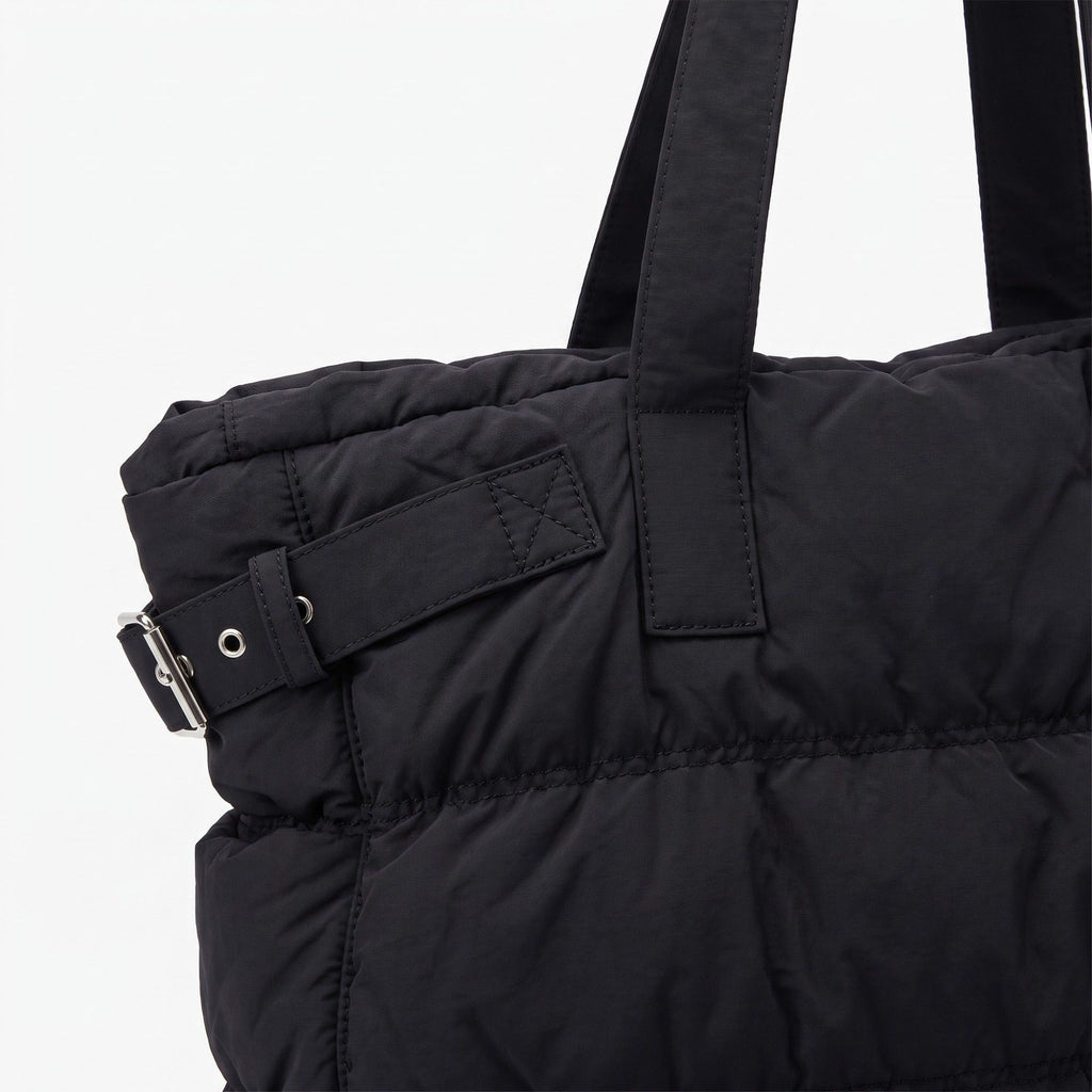 Oversized Puffer Tote Bag with Long Shoulder Straps and Side Buckle Details 13.5x14x4.5in