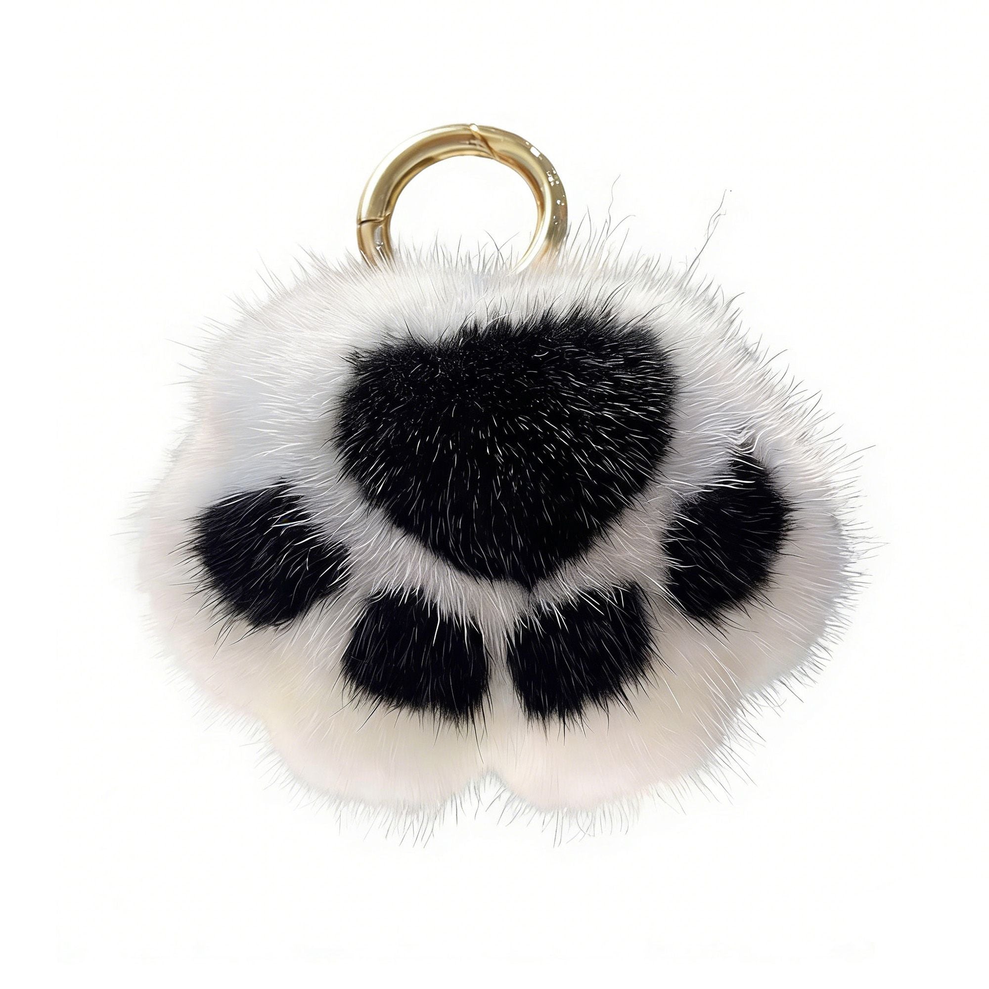 2-PC Plush Paw Print Faux Fur Keychain with Metal Clip