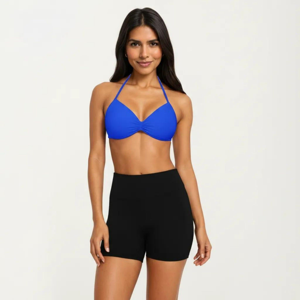 Anna-Kaci Active Women's Halter Sports Bra with Ruched Front Detail and Open Back Design