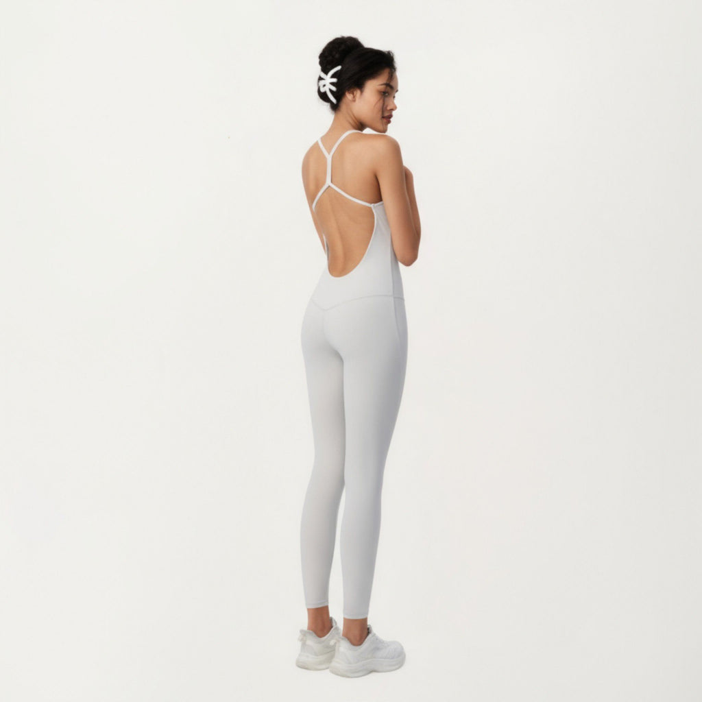 Anna-Kaci Active Women's Scoop Neck Full-Length Activewear Bodysuit with Spaghetti Straps