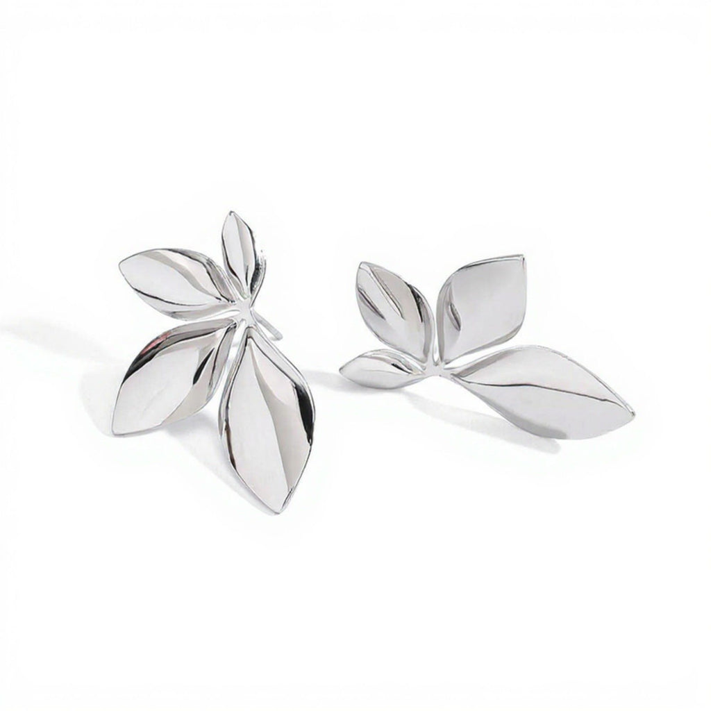 Women's Sculpted Leaf Drop Earrings with Polished Layered Petal Design and Bold Modern Silhouette for Statement Style