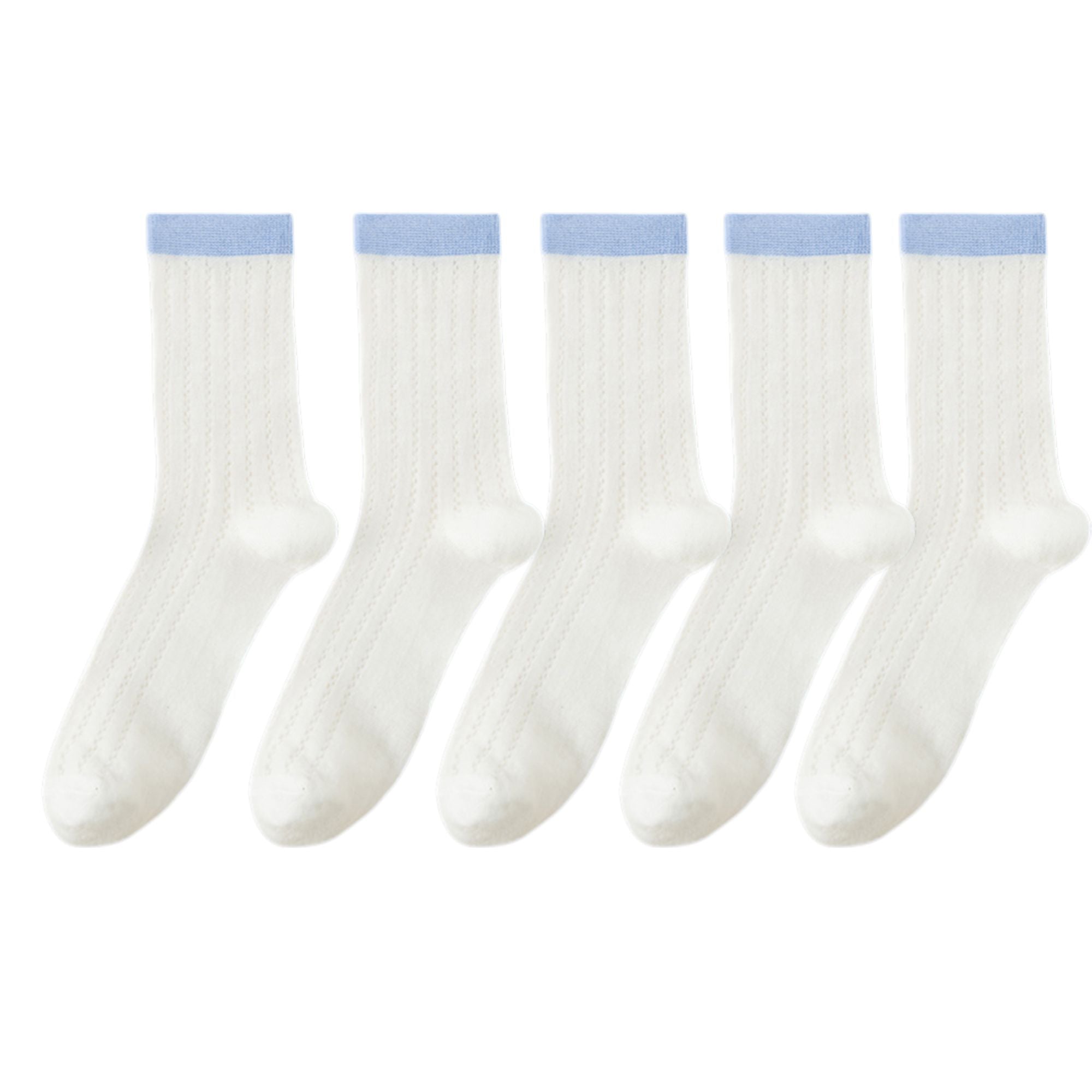 Anna-Kaci 5 Pairs Women's Breathable Lace-Knit Crew Socks with Colored Cuffs Soft Lightweight Anti-Odor for Casual Wear
