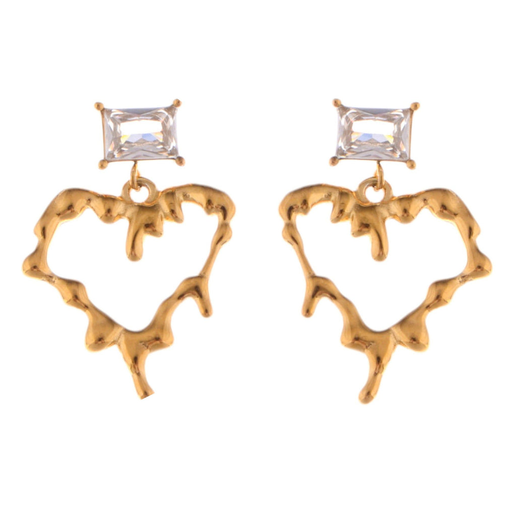 Fashion Gold-Plated Heart Drop Fashion Earrings with Crystal Stud Accents