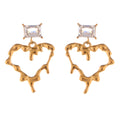 Fashion Gold-Plated Heart Drop Fashion Earrings with Crystal Stud Accents