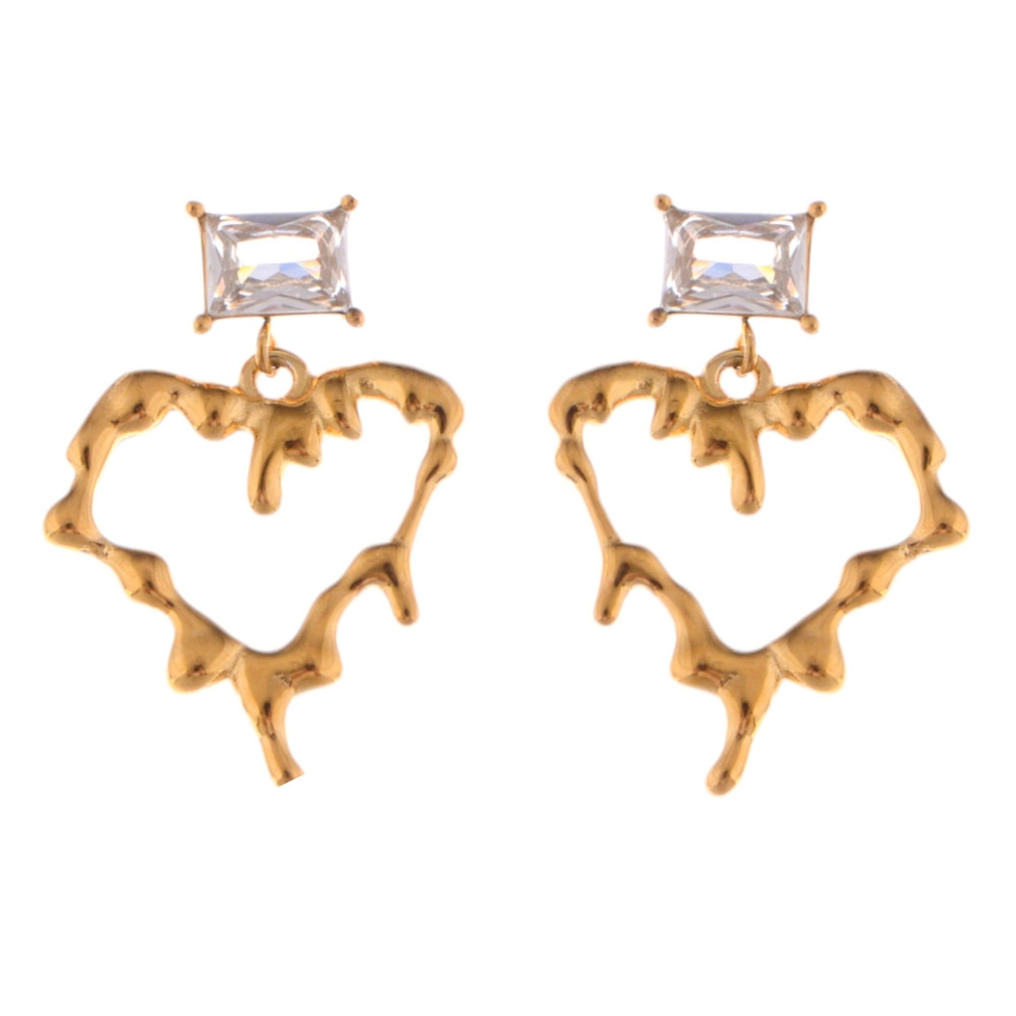 Fashion Gold-Plated Heart Drop Fashion Earrings with Crystal Stud Accents