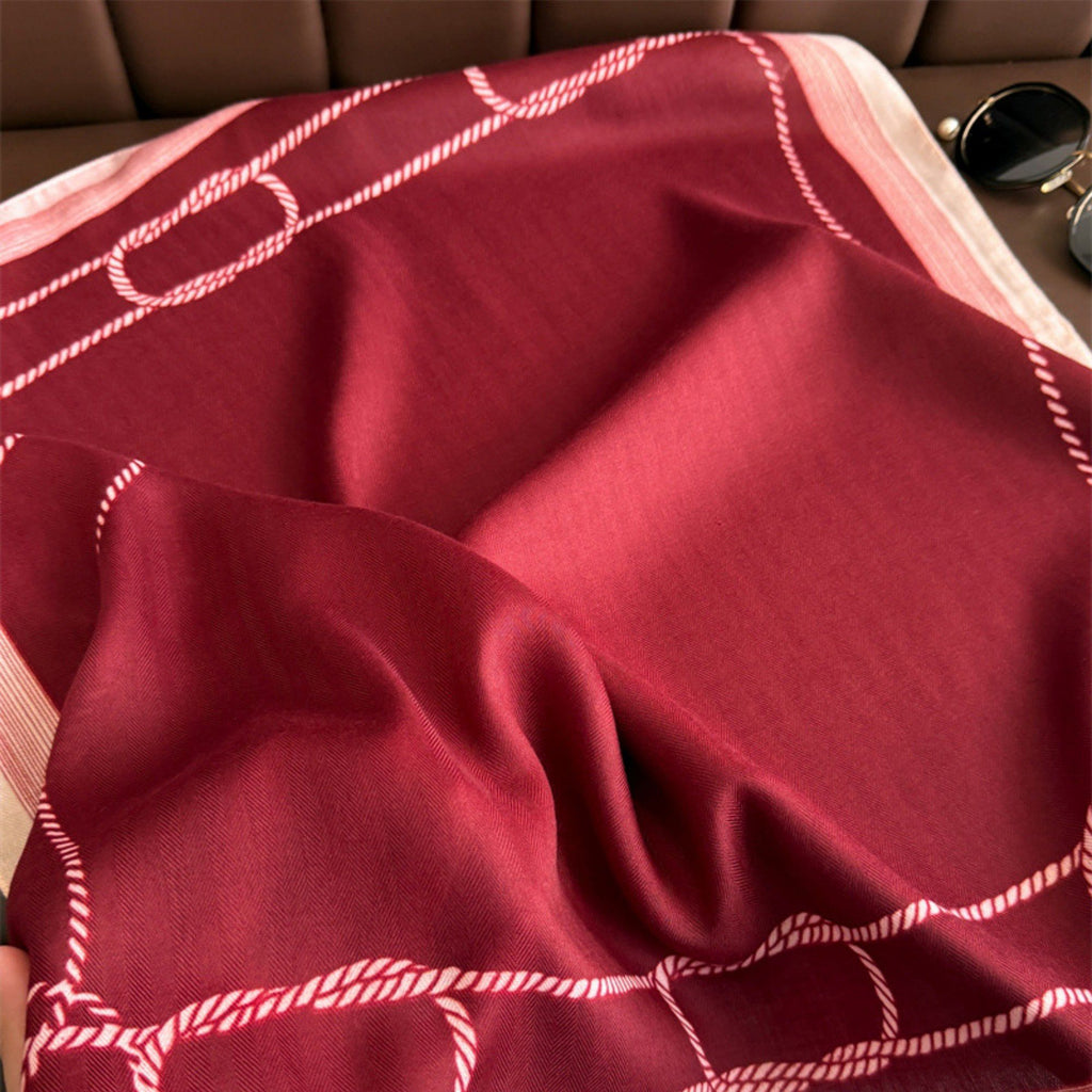 Anna-Kaci Women's Satin Square Scarf with Rope Chain Border Print 27x27in
