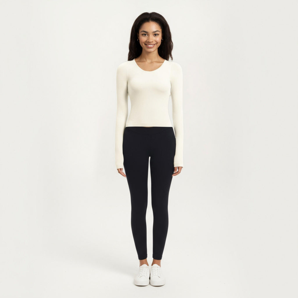 Anna-Kaci Active Women's Ribbed Long Sleeve Fitted Top with Crew Neck and Thumbhole Cuffs