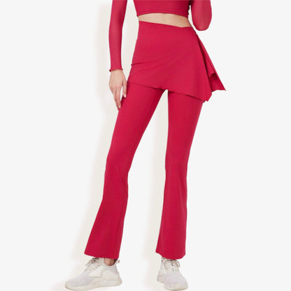 High Waist Flare Pants with Layered Skirt Overlay