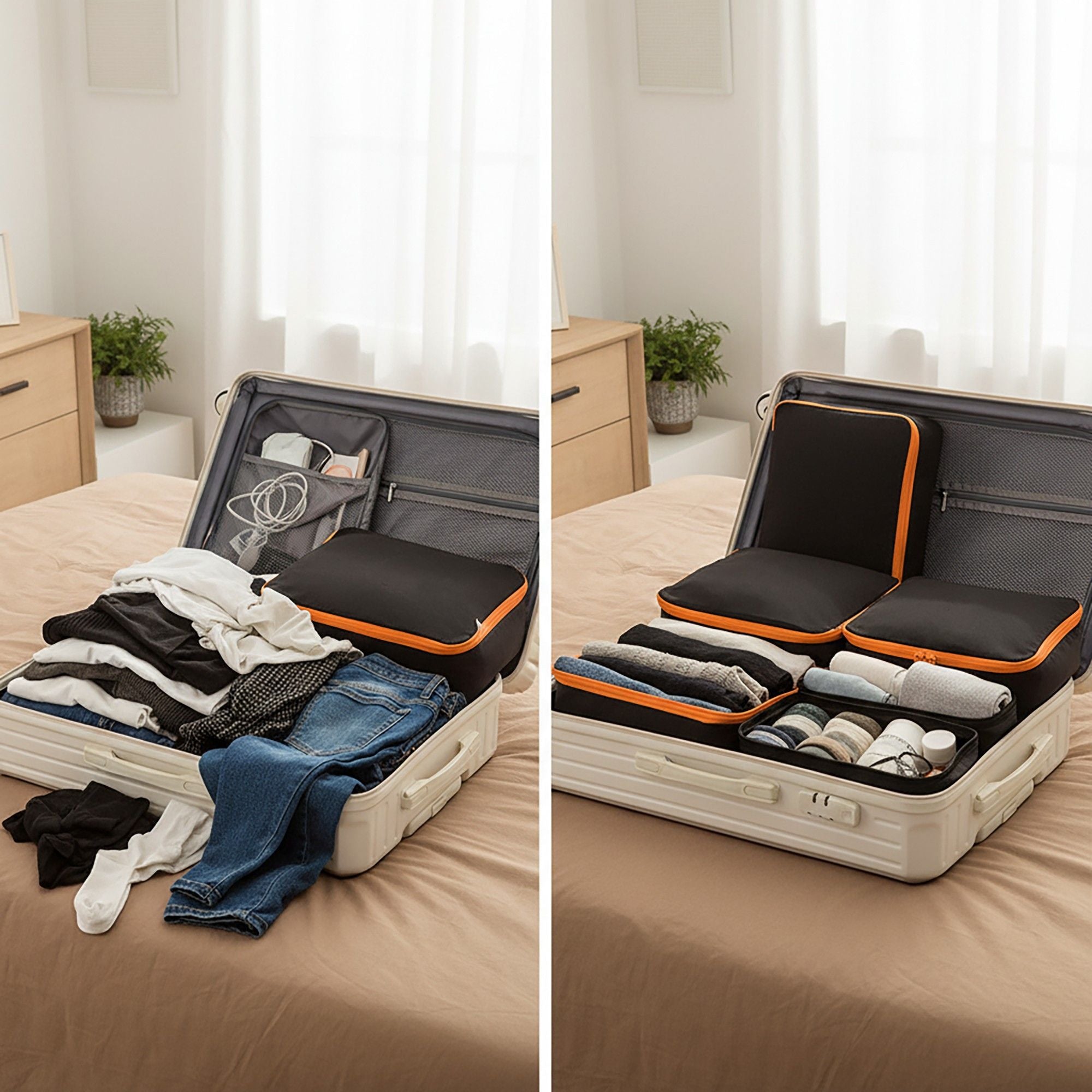 Travel Packing Cube Set Lightweight Zipper Storage Bags Luggage Organizer Multi Size Clothing Packing Set
