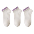 Anna-Kaci Women's 3-Pack Ribbed Ankle Socks with Contrast Color Cuffs Soft Cotton Stretch Design