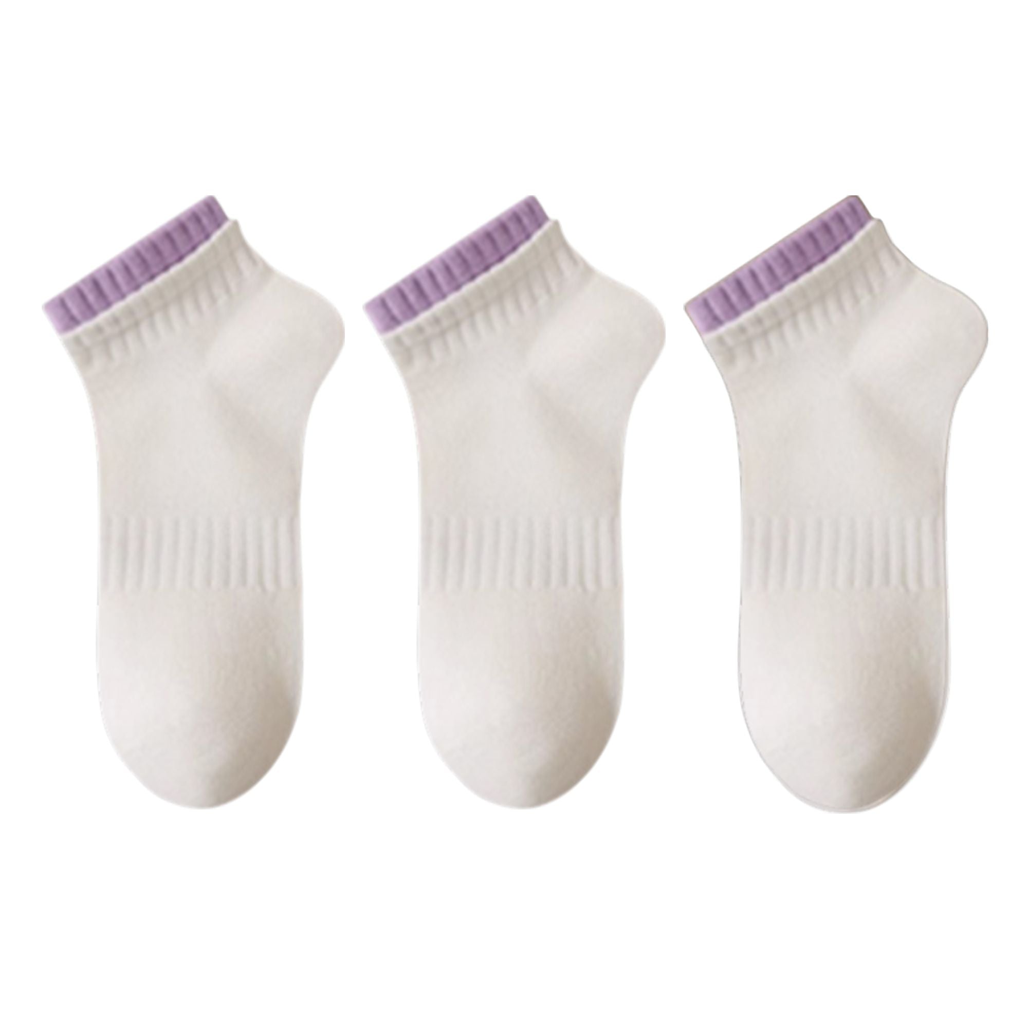 Anna-Kaci Women's 3-Pack Ribbed Ankle Socks with Contrast Color Cuffs Soft Cotton Stretch Design