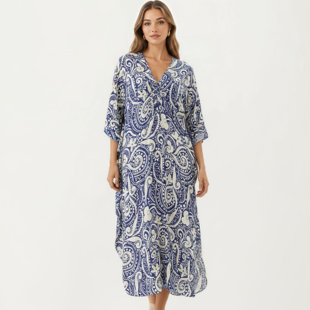 Anna-Kaci Women's Paisley Print Maxi Dress with V-Neckline Short Sleeves and Relaxed Flowing Silhouette