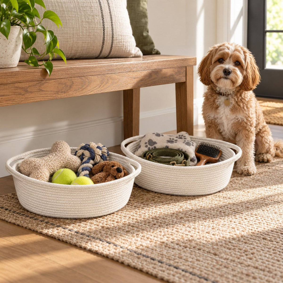 Round Woven Cotton Cord Storage Basket Set of 2