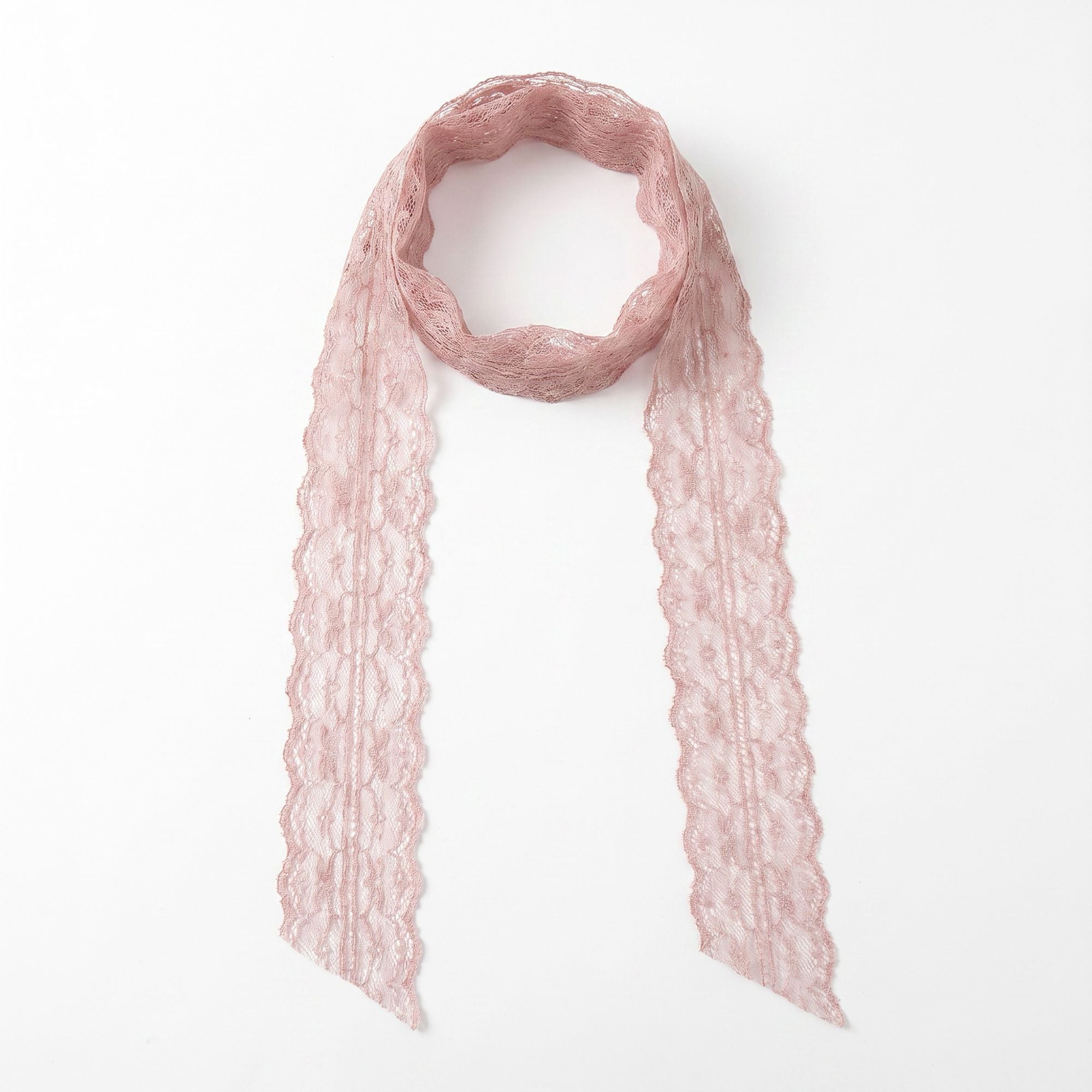 Sheer Lace Skinny Scarf with Scalloped Edges and Long Narrow Neck Tie Design