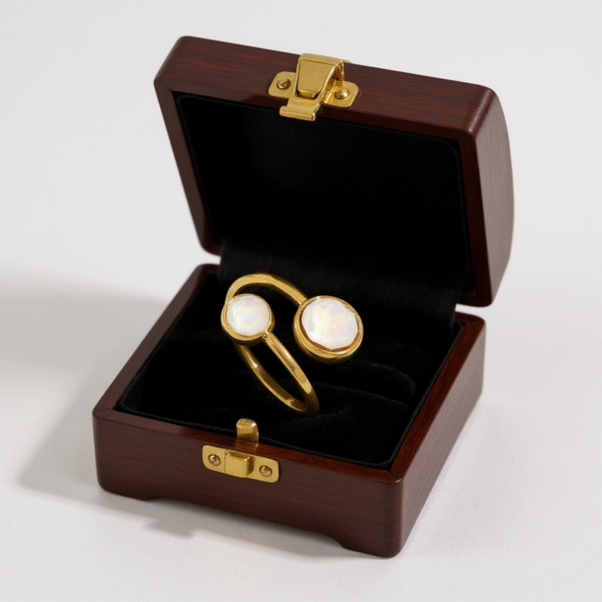 Women's Dual Stone Adjustable Open Ring with Smooth Polished Band and Minimalist Gem Accents for a Refined Modern Look