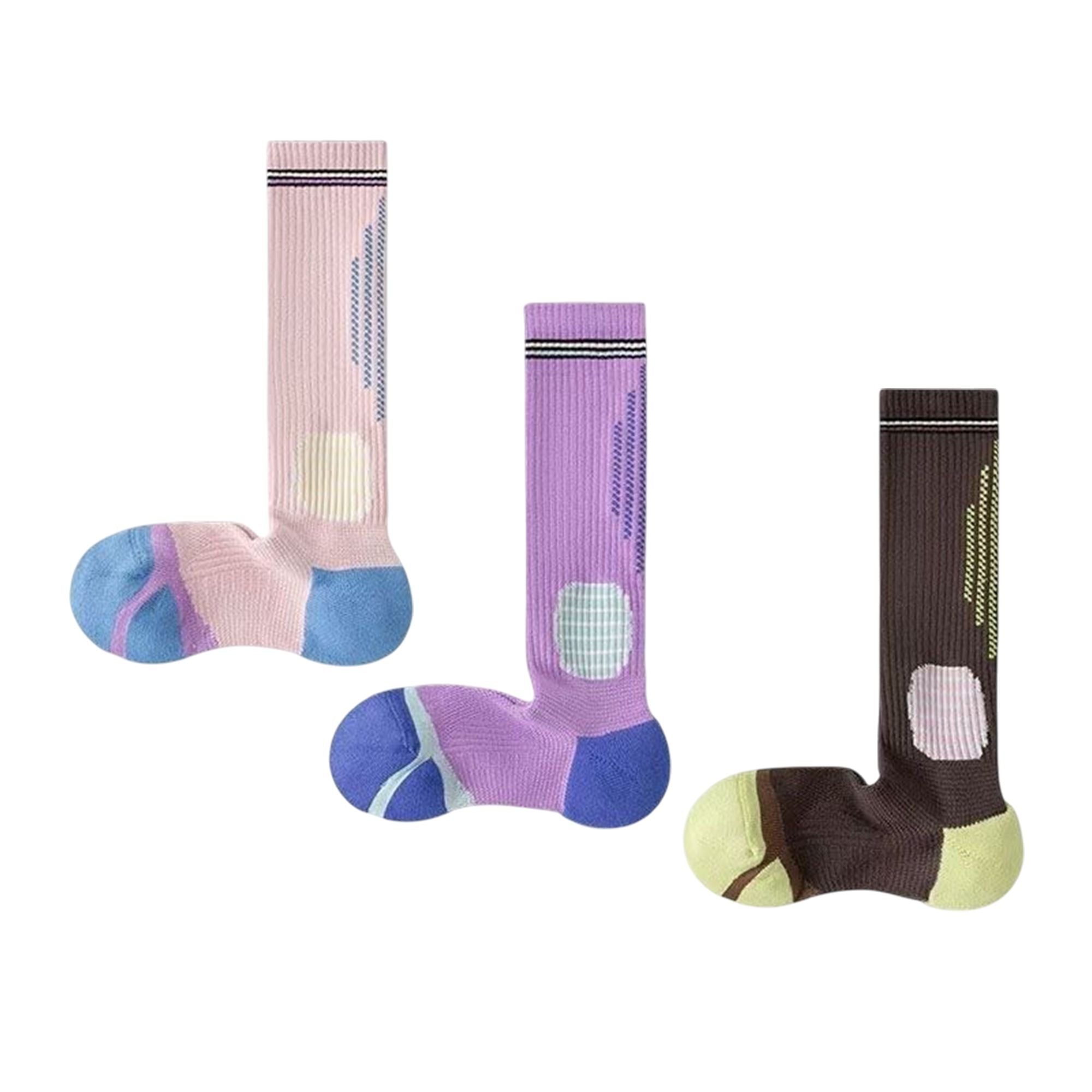 Anna-Kaci Women's 3-Pair Set Colorblock Athletic Knee-High Socks with Cushioned Heel Arch Support for Daily Fitness