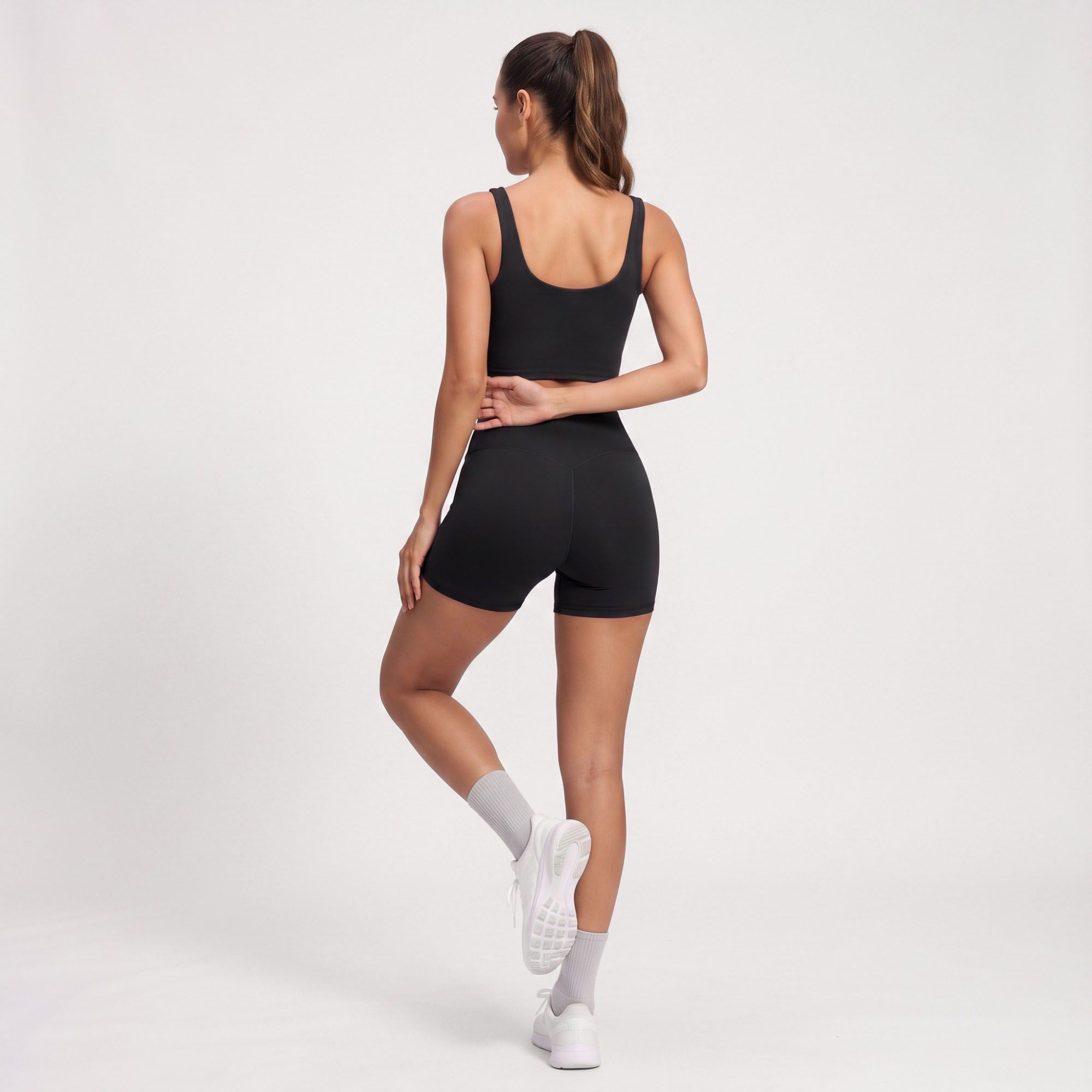 High Waist Biker Shorts Fitted Mid Thigh Athletic Bottoms for Yoga Running Gym Training