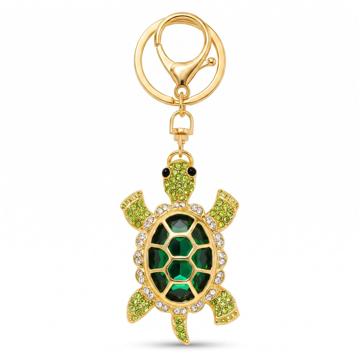 Turtle Crystal Keychain Bag Charm with Lobster Clasp and Key Ring