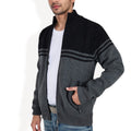 Anna-Kaci Men's Zip-Up Striped Fleece Jacket with High Collar and Front Pockets