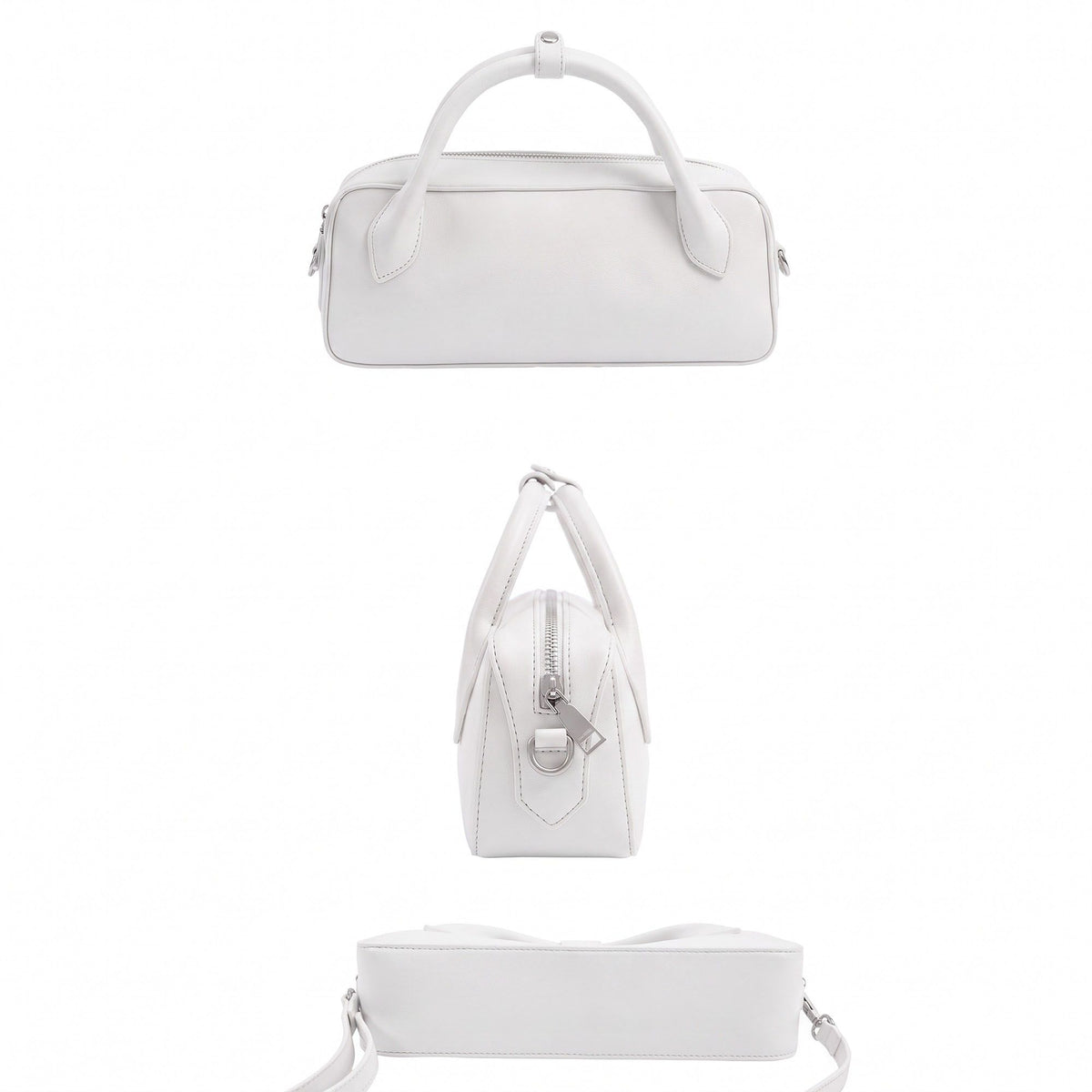 Structured Top Handle Handbag with Zipper Closure and Shoulder Strap