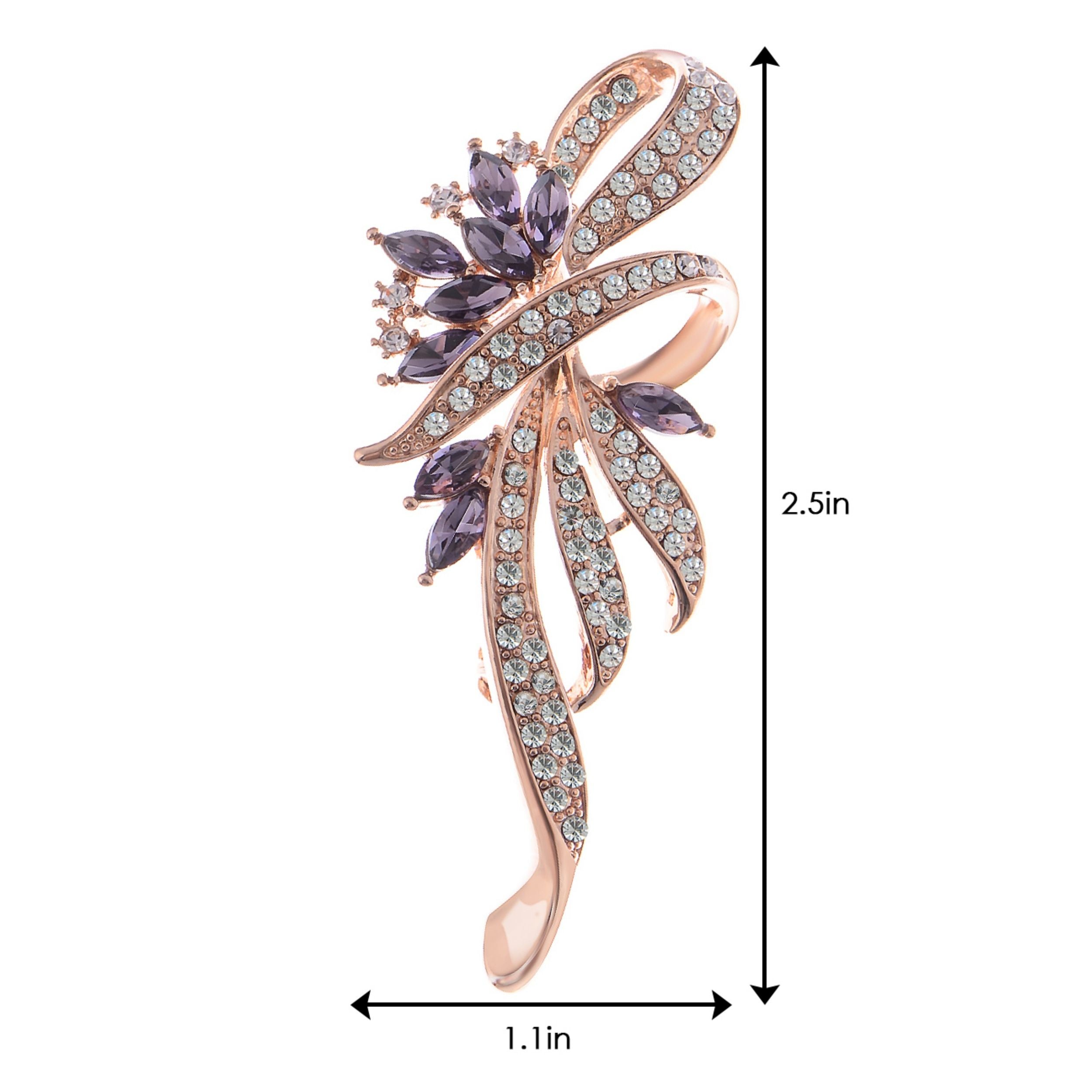 Elegant Floral Brooch with Purple Crystal Rhinestone Accents