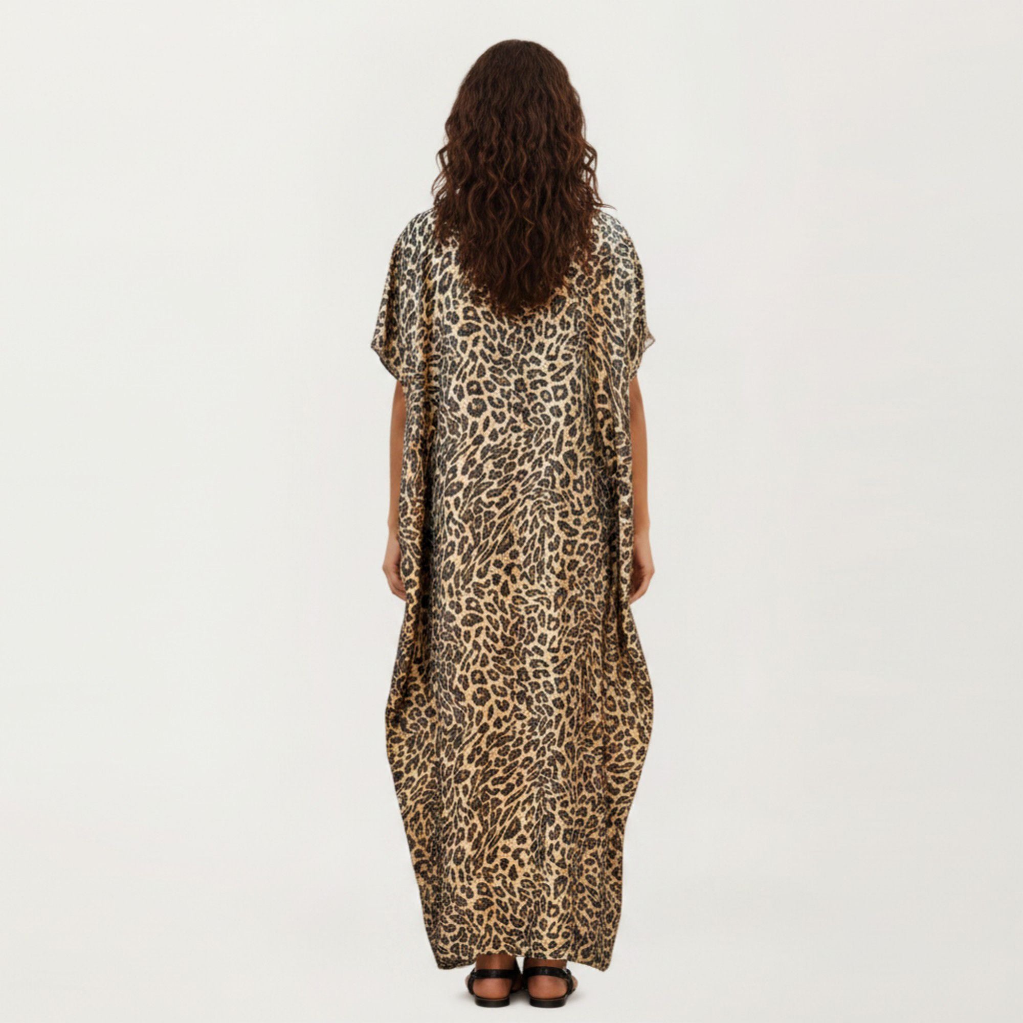 Anna-Kaci Women's Abstract Print Maxi Kaftan Dress with Contrast Trim and Relaxed Flowy Silhouette