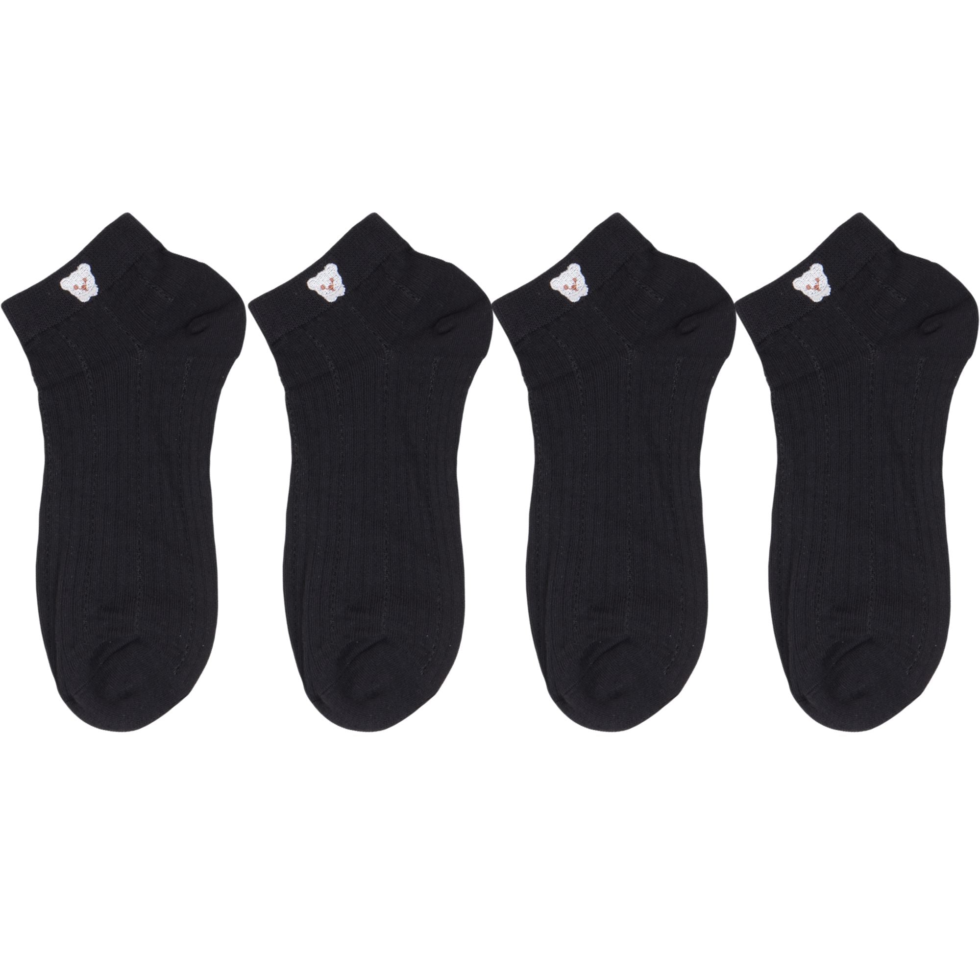 Anna-Kaci 4 Pairs Women's Ankle Mesh Socks with Bear Embroidery Lightweight Breathable Knit and Elastic Cuffs