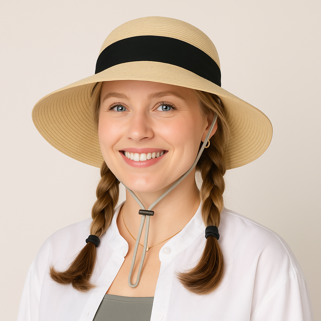Anna-Kaci Women's Woven Floppy Sun Hat with Wide Ribbon Knot Detail and Curved Brim