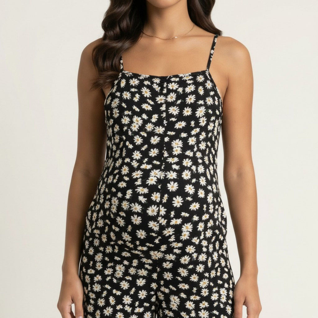 Anna-Kaci Women's Floral Print Jumpsuit Spaghetti Strap Sleeveless Wide Leg Relaxed Fit One Piece