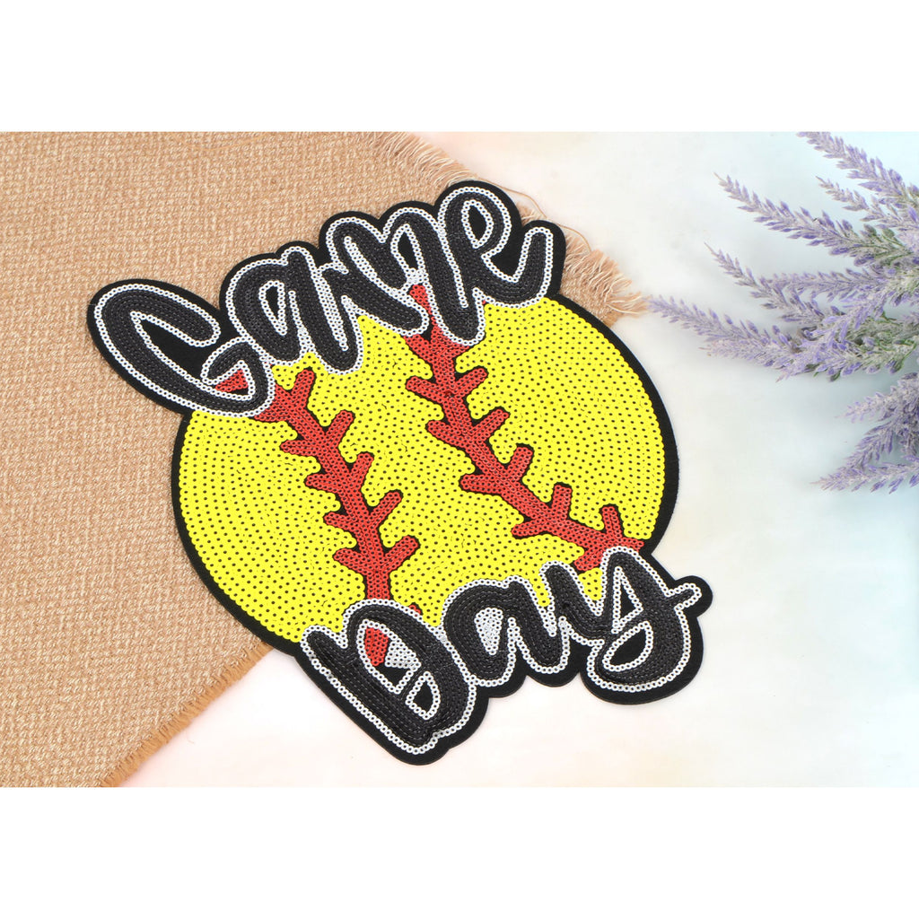 Baseball Mama Sequin Iron On Patches Game Day Applique Large Patch Accessory Clothes Jacket Uniform Backpack DIY Decor