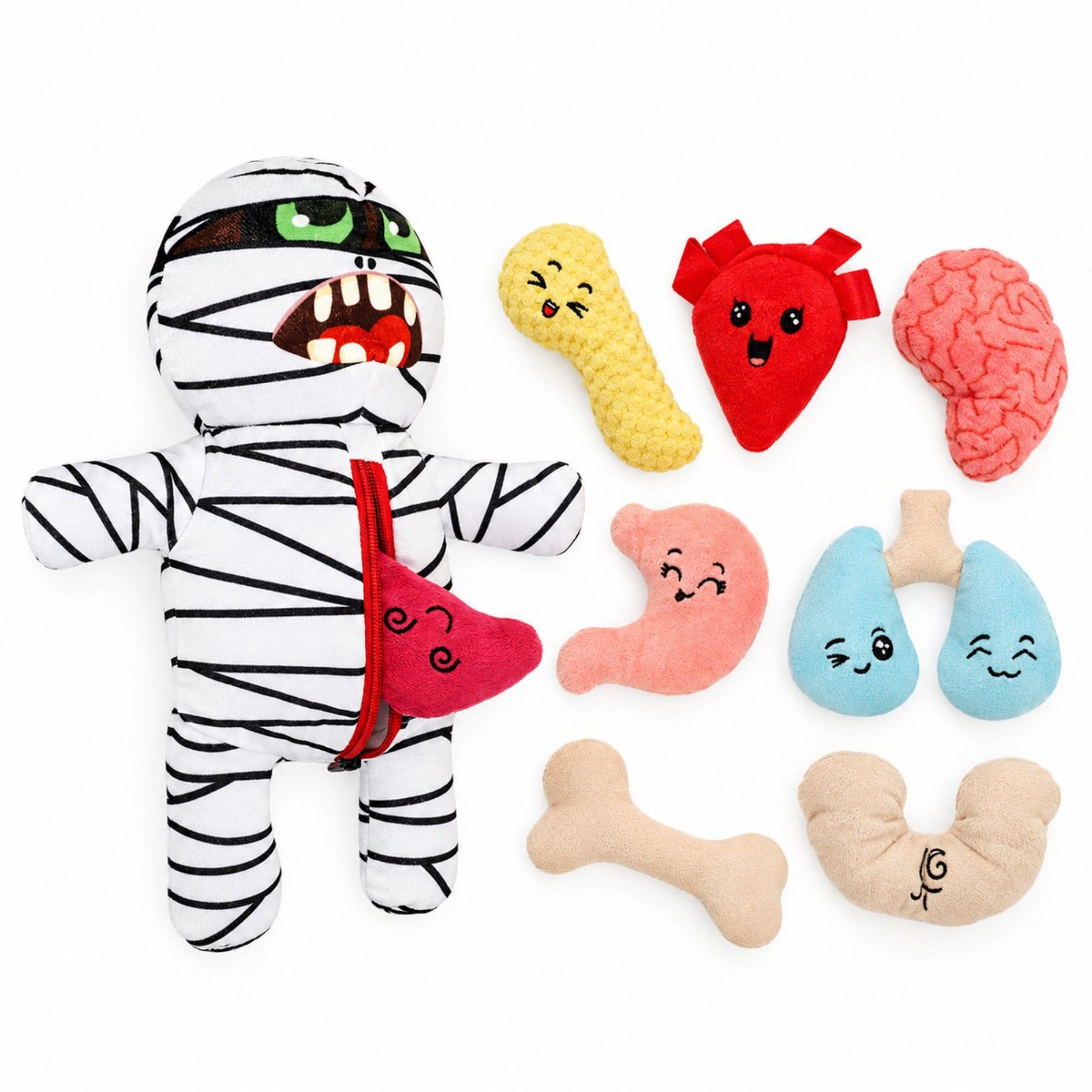 9-in-1 Interactive Mummy Dog Puzzle Toy with Squeaker and Crinkle Plush Pieces