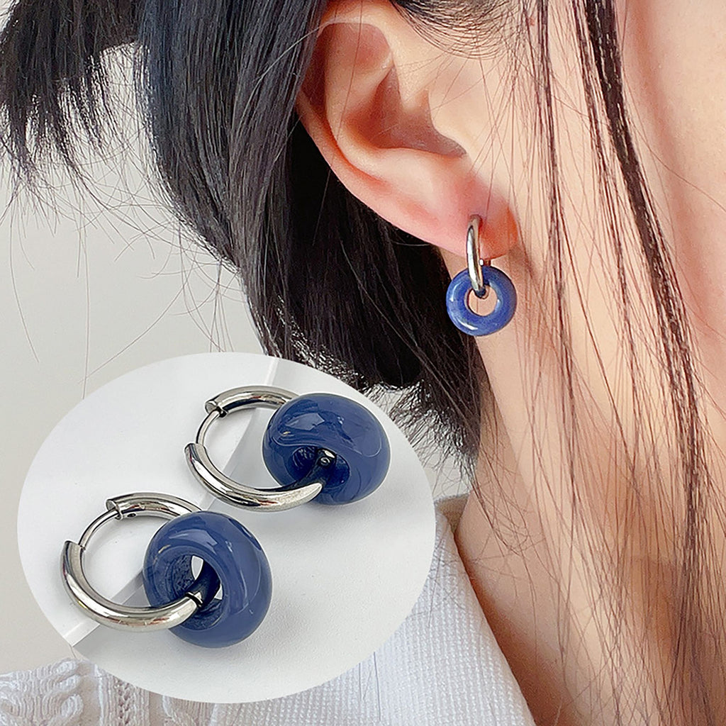 Women's Huggie Hoop Earrings with Gemstone Drop - Edgy Minimalist Statement Earrings