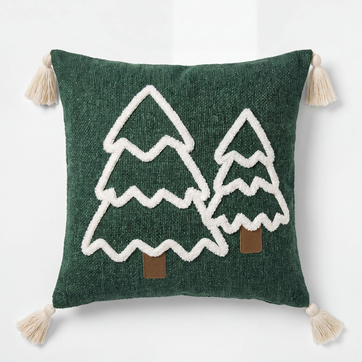 Christmas Tree Tufted Square Throw Pillow Cover with Tassels Holiday Decor