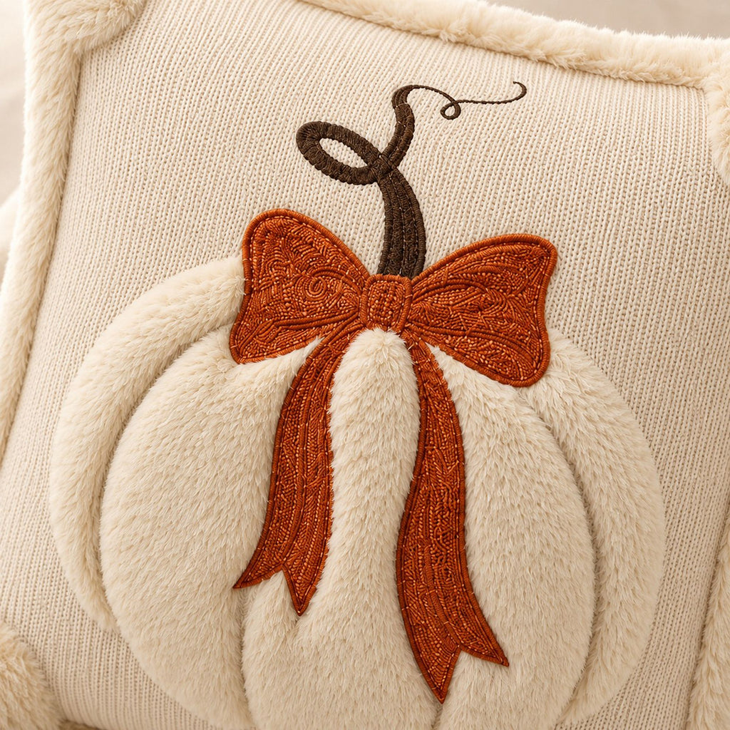 Textured Pumpkin Bow Decorative Throw Pillow Cover for Sofa Bed Chair Fall Decor