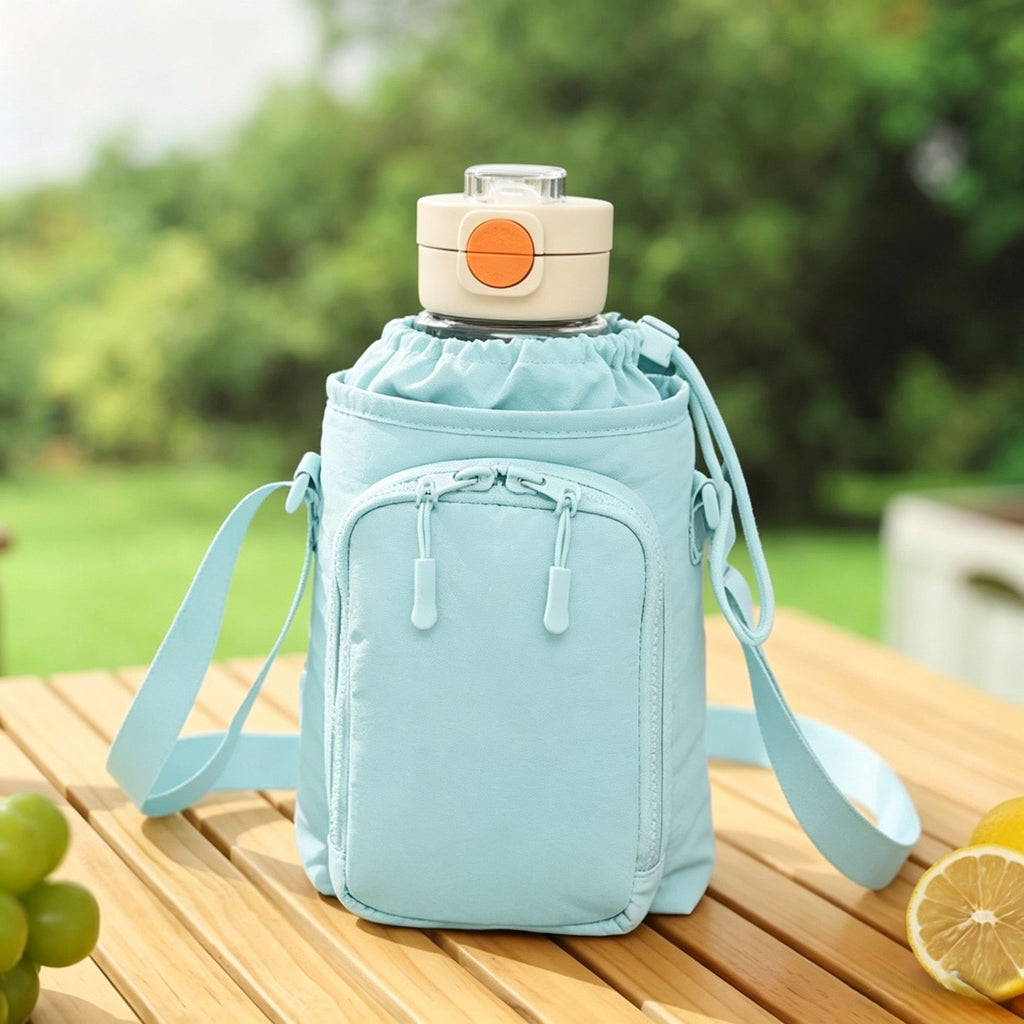 Water Bottle Carrier Bag with Phone Pocket Adjustable Crossbody Strap for Walking Travel
