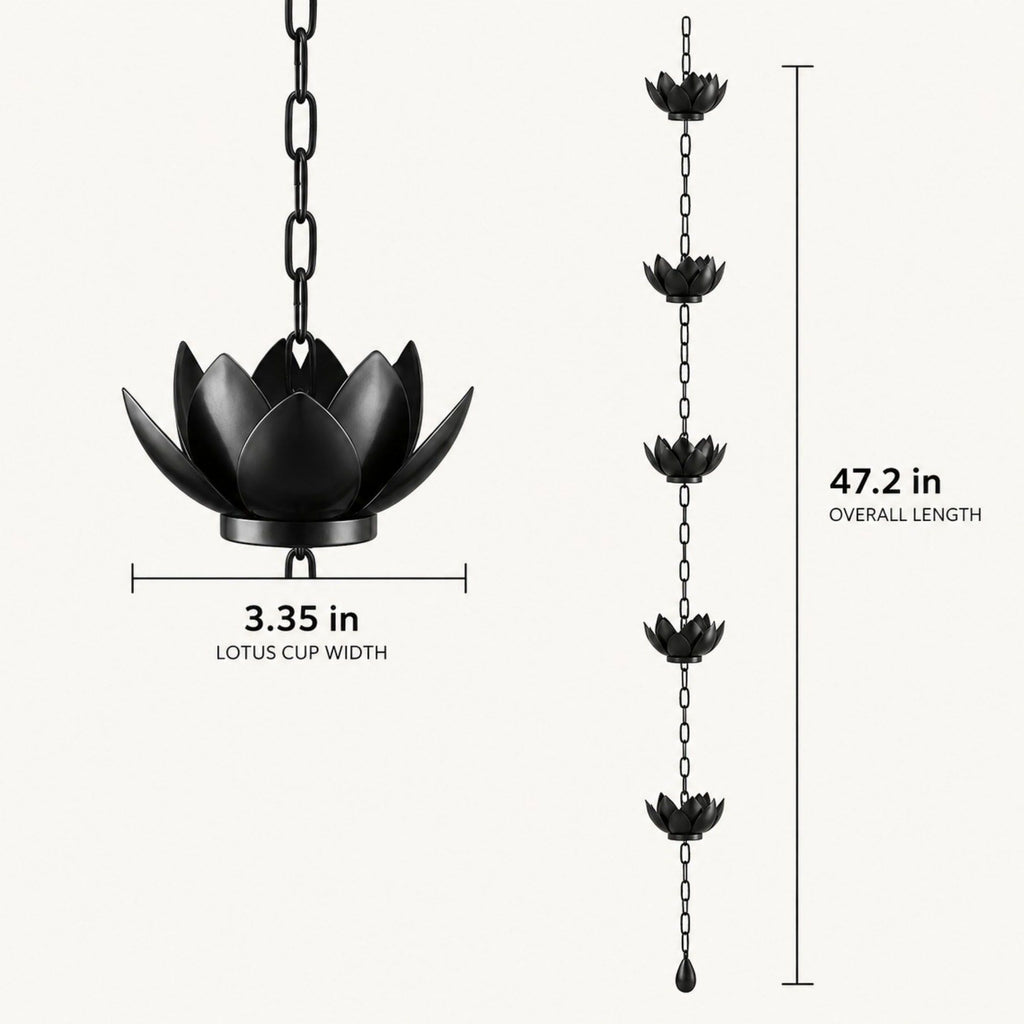 Black Lotus Rain Chain for Gutters